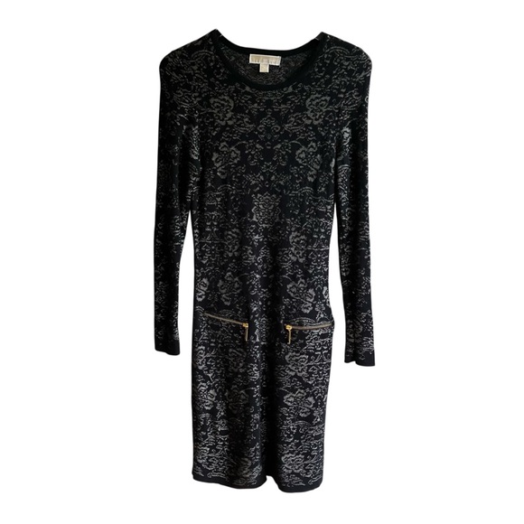 Michael Kors Dresses & Skirts - Michael Kors Paisley Sweater Dress Size S Black Metallic Long Sleeve Knit Winter